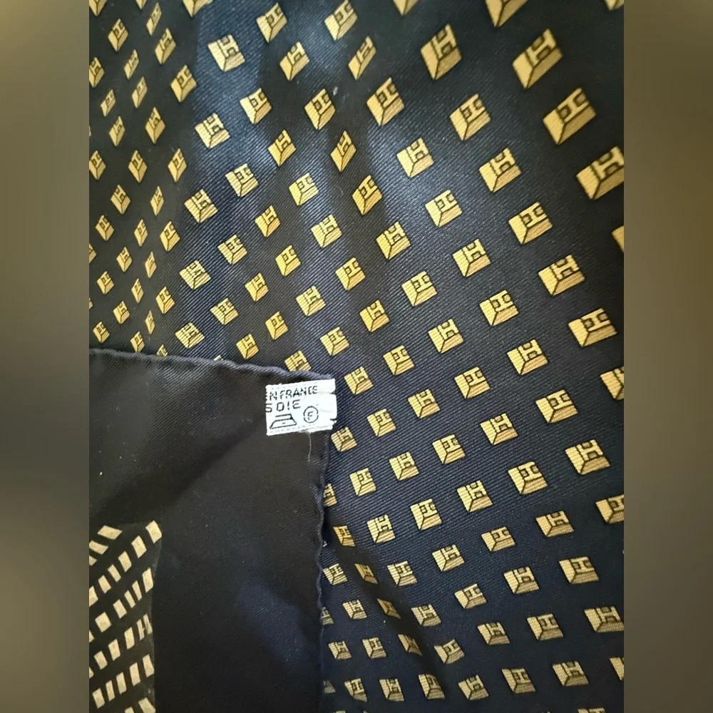 Neiman Marcus Navy and Gold Silk Square Scarf